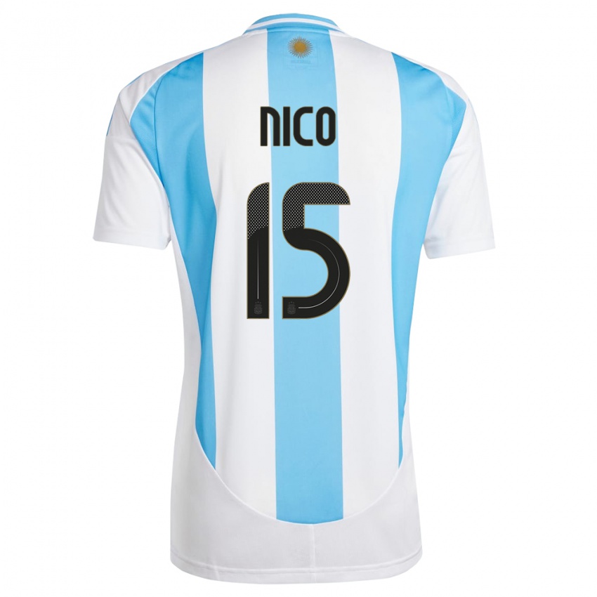 Herren Argentinien Nico #15 Weiß Blau Heimtrikot Trikot 24-26 T-Shirt