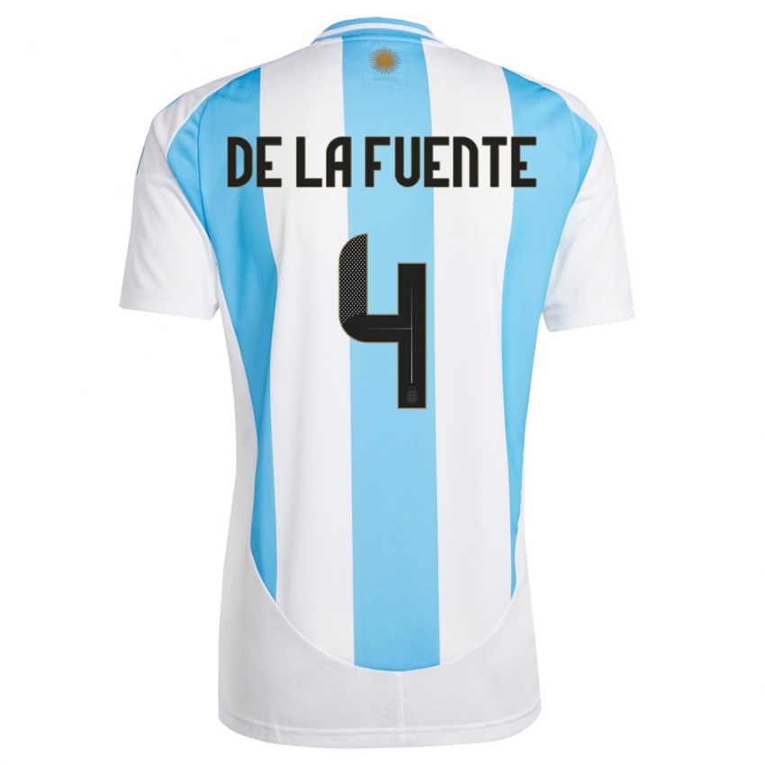 Herren Argentinien Hernan De La Fuente #4 Weiß Blau Heimtrikot Trikot 24-26 T-Shirt