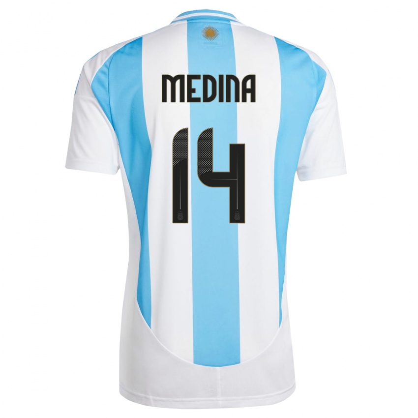 Herren Argentinien Facundo Medina #14 Weiß Blau Heimtrikot Trikot 24-26 T-Shirt