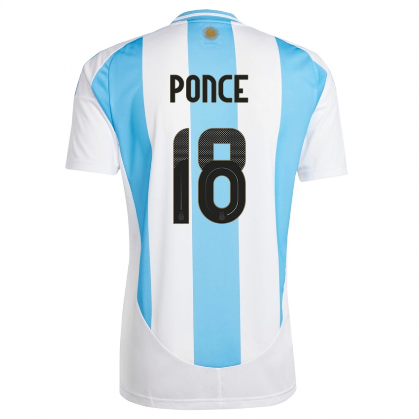 Herren Argentinien Ezequiel Ponce #18 Weiß Blau Heimtrikot Trikot 24-26 T-Shirt