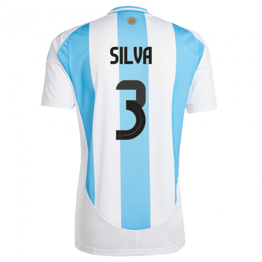 Herren Argentinien Tomas Silva #3 Weiß Blau Heimtrikot Trikot 24-26 T-Shirt