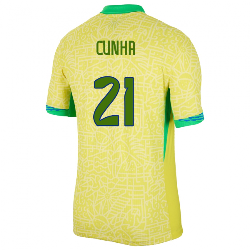 Herren Brasilien Matheus Cunha #21 Gelb Heimtrikot Trikot 24-26 T-Shirt