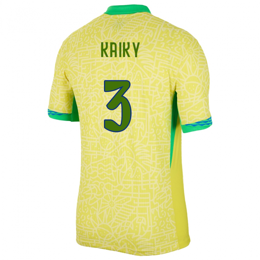 Herren Brasilien Kaiky #3 Gelb Heimtrikot Trikot 24-26 T-Shirt
