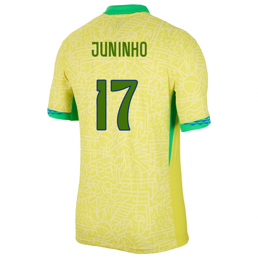 Herren Brasilien Juninho #17 Gelb Heimtrikot Trikot 24-26 T-Shirt