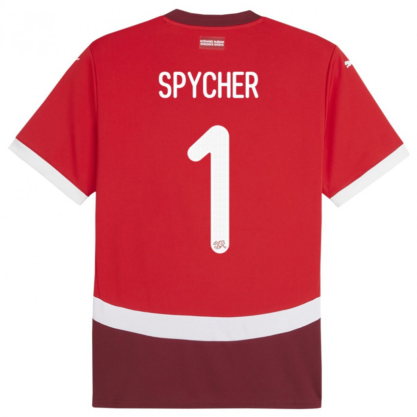 Herren Schweiz Tim Spycher #1 Rot Heimtrikot Trikot 24-26 T-Shirt