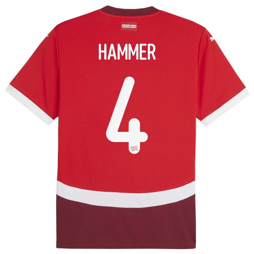 Herren Schweiz Pascal Hammer #4 Rot Heimtrikot Trikot 24-26 T-Shirt
