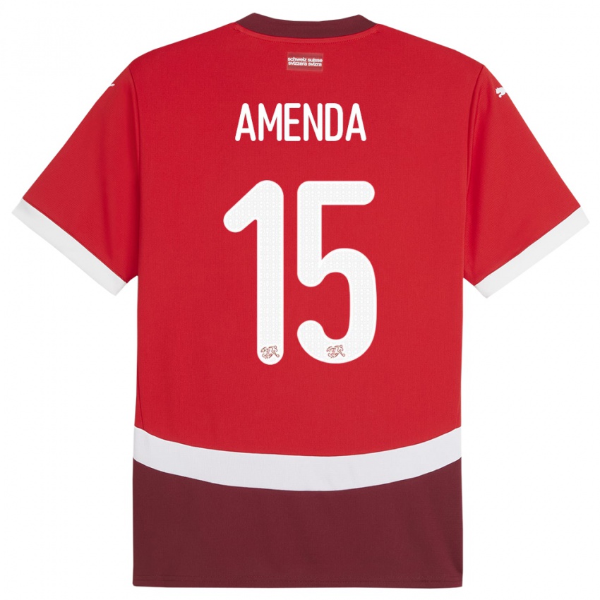 Herren Schweiz Aurele Amenda #15 Rot Heimtrikot Trikot 24-26 T-Shirt