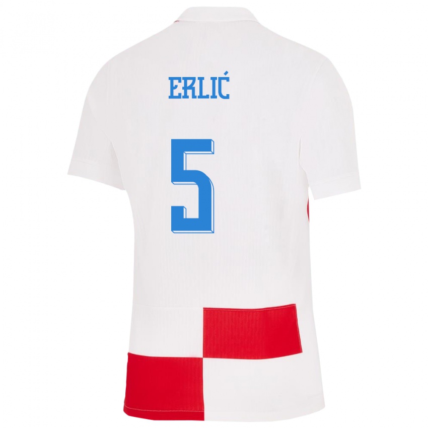 Herren Kroatien Martin Erlic #5 Weiß Rot Heimtrikot Trikot 24-26 T-Shirt
