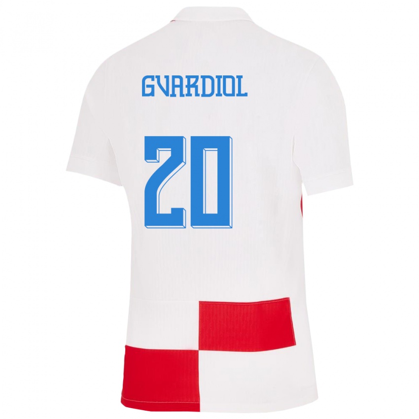 Herren Kroatien Josko Gvardiol #20 Weiß Rot Heimtrikot Trikot 24-26 T-Shirt