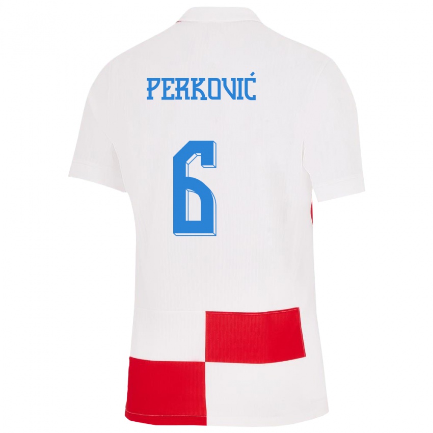 Herren Kroatien Mauro Perkovic #6 Weiß Rot Heimtrikot Trikot 24-26 T-Shirt