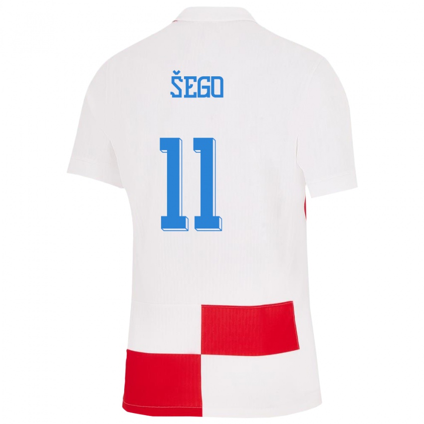 Herren Kroatien Michele Sego #11 Weiß Rot Heimtrikot Trikot 24-26 T-Shirt