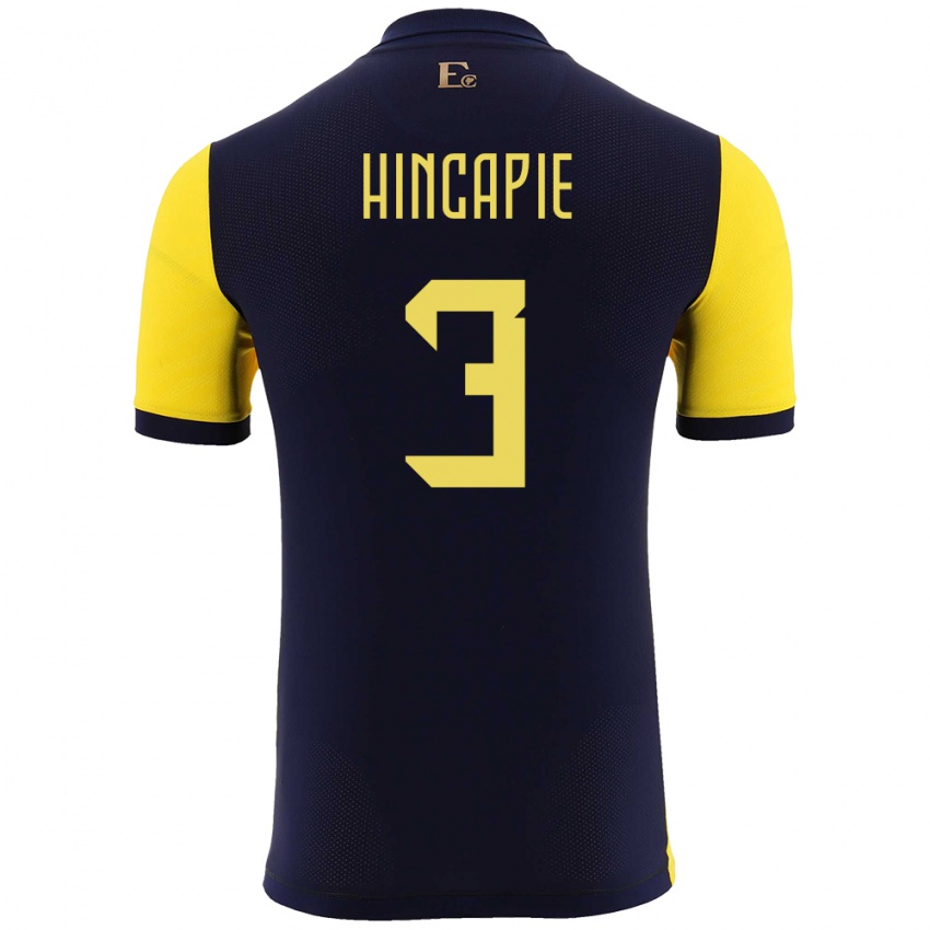 Herren Ecuador Piero Hincapie #3 Gelb Heimtrikot Trikot 24-26 T-Shirt