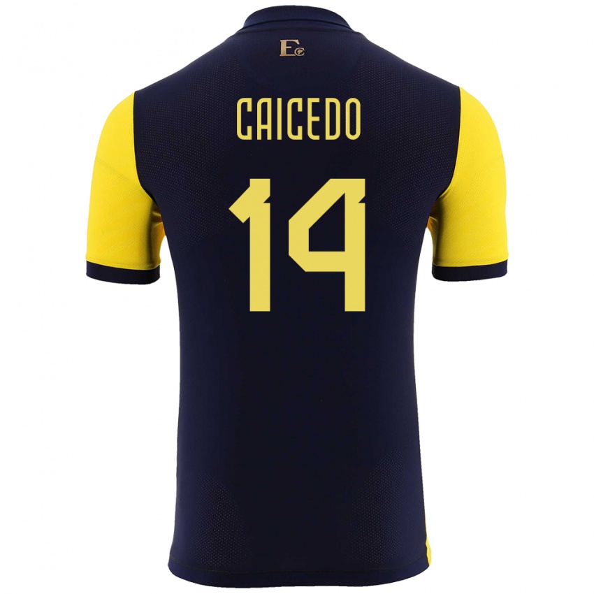 Herren Ecuador Carina Caicedo #14 Gelb Heimtrikot Trikot 24-26 T-Shirt