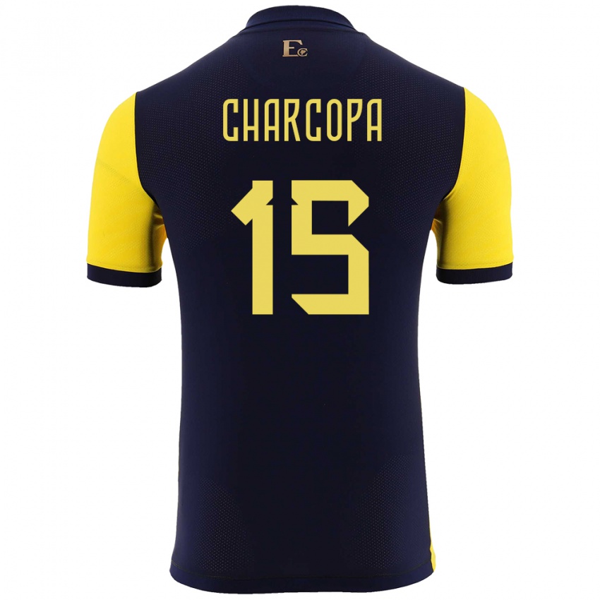 Herren Ecuador Nicole Charcopa #15 Gelb Heimtrikot Trikot 24-26 T-Shirt