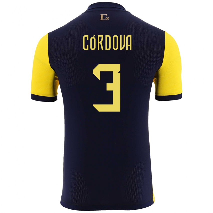 Herren Ecuador Luis Cordova #3 Gelb Heimtrikot Trikot 24-26 T-Shirt
