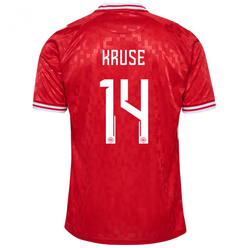 Herren Dänemark David Kruse #14 Rot Heimtrikot Trikot 24-26 T-Shirt