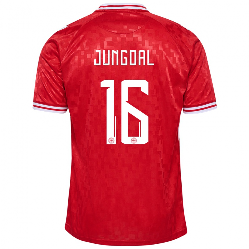 Herren Dänemark Andreas Jungdal #16 Rot Heimtrikot Trikot 24-26 T-Shirt