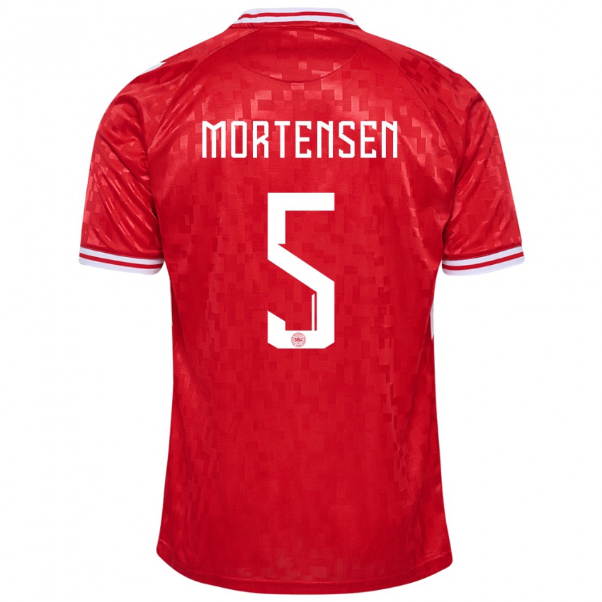 Herren Dänemark Gustav Mortensen #5 Rot Heimtrikot Trikot 24-26 T-Shirt