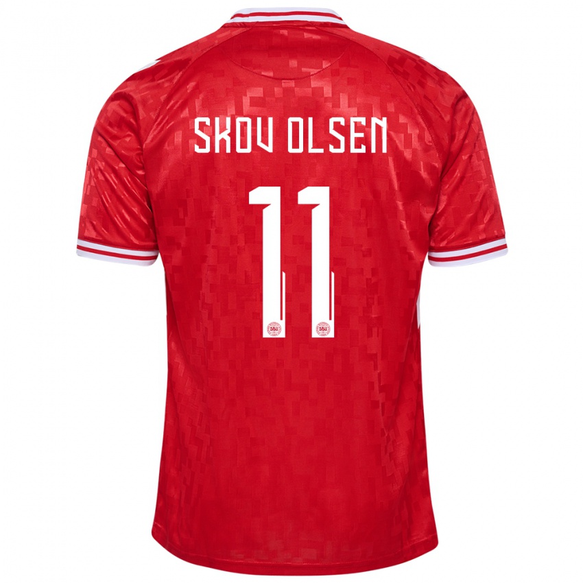 Herren Dänemark Andreas Skov Olsen #11 Rot Heimtrikot Trikot 24-26 T-Shirt