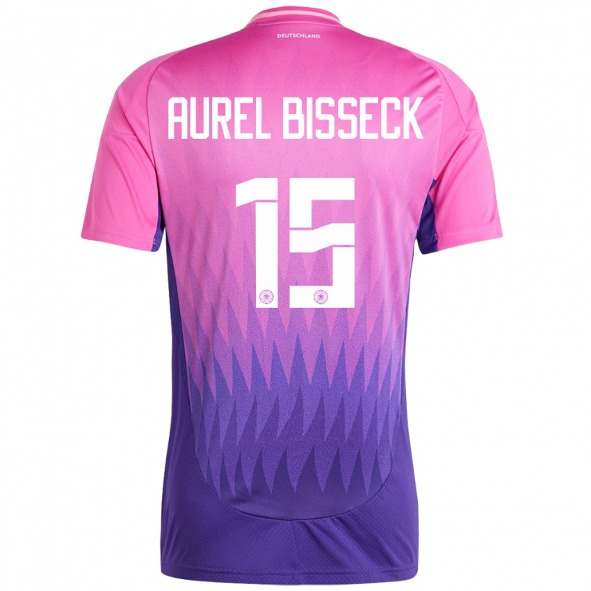 Herren Deutschland Yann Aurel Bisseck #15 Pink Lila Auswärtstrikot Trikot 24-26 T-Shirt