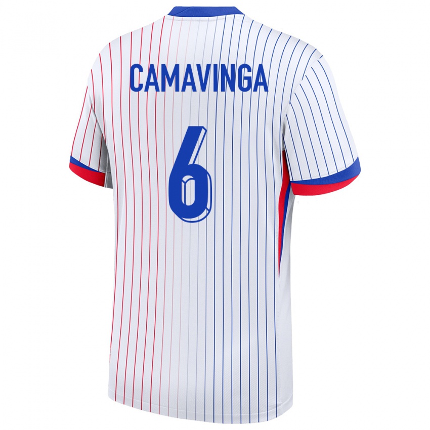 Herren Frankreich Eduardo Camavinga #6 Weiß Auswärtstrikot Trikot 24-26 T-Shirt