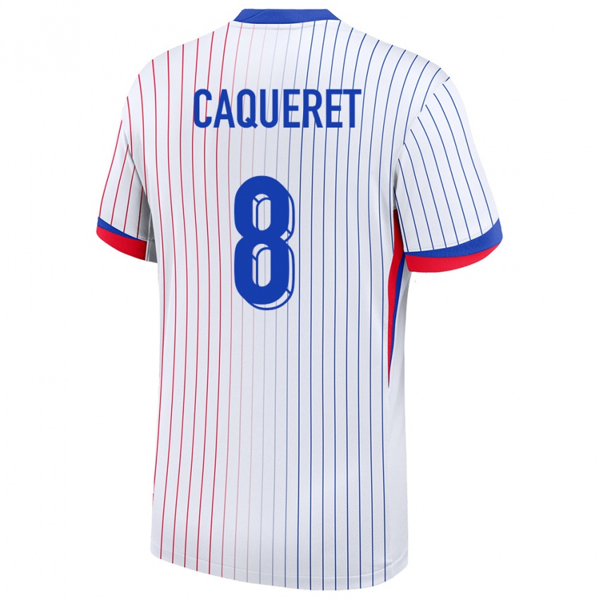 Herren Frankreich Maxence Caqueret #8 Weiß Auswärtstrikot Trikot 24-26 T-Shirt