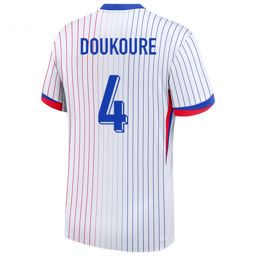 Herren Frankreich Ismael Doukoure #4 Weiß Auswärtstrikot Trikot 24-26 T-Shirt