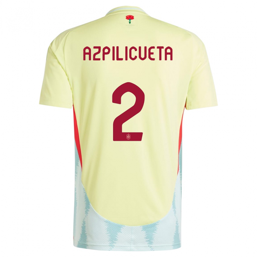 Herren Spanien Cesar Azpilicueta #2 Gelb Auswärtstrikot Trikot 24-26 T-Shirt