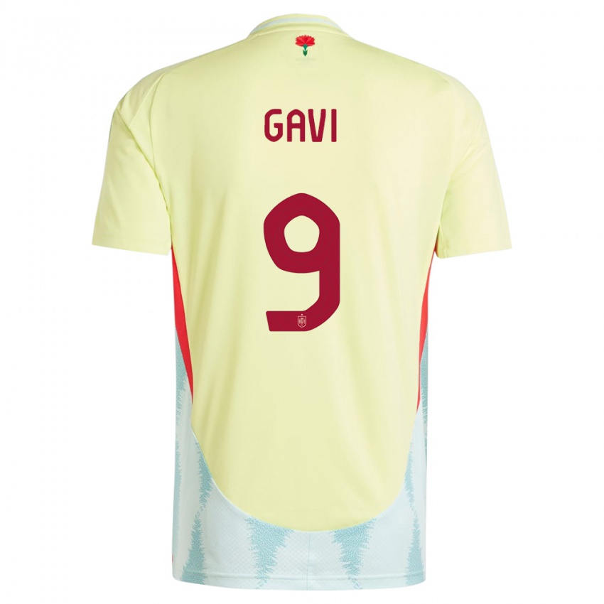 Herren Spanien Gavi #9 Gelb Auswärtstrikot Trikot 24-26 T-Shirt