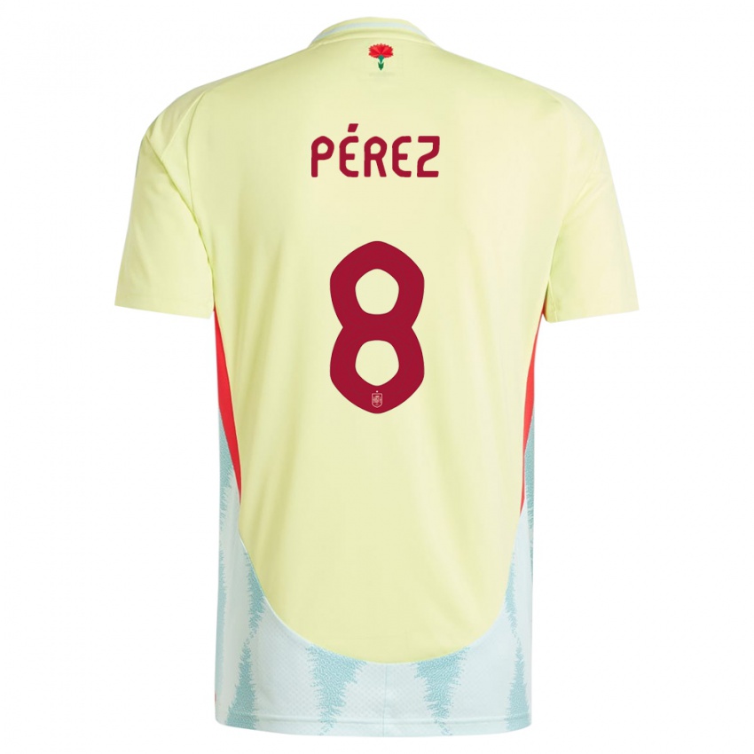 Herren Spanien Dani Perez #8 Gelb Auswärtstrikot Trikot 24-26 T-Shirt