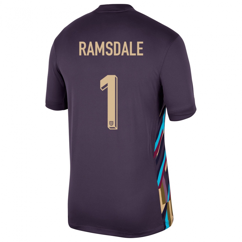 Herren England Aaron Ramsdale #1 Dunkle Rosine Auswärtstrikot Trikot 24-26 T-Shirt