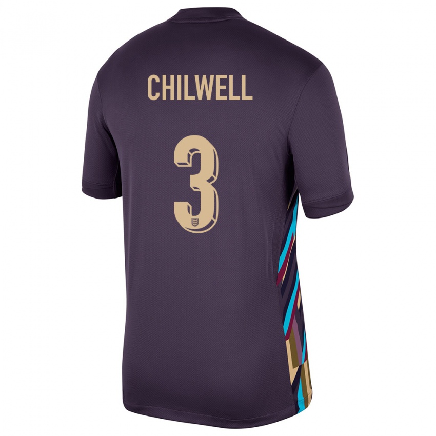 Herren England Ben Chilwell #3 Dunkle Rosine Auswärtstrikot Trikot 24-26 T-Shirt