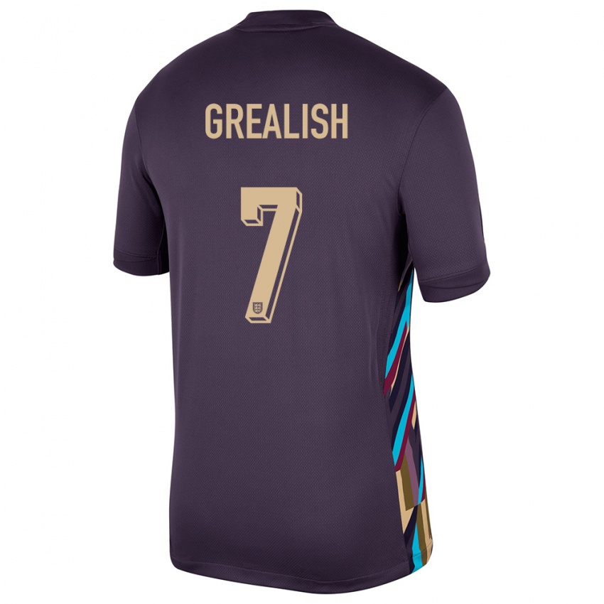 Herren England Jack Grealish #7 Dunkle Rosine Auswärtstrikot Trikot 24-26 T-Shirt