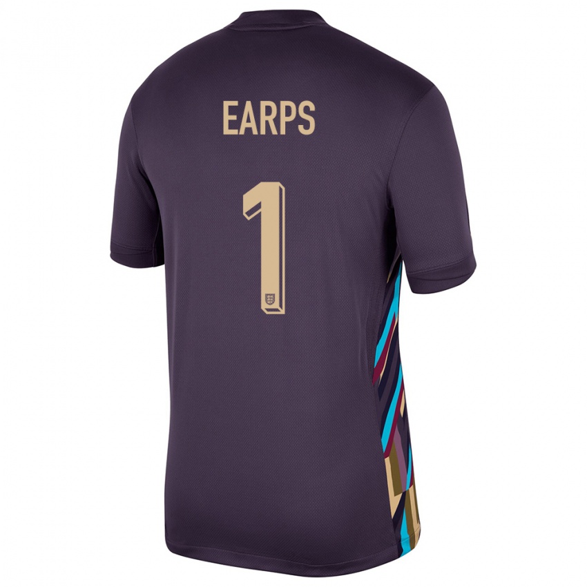 Herren England Mary Earps #1 Dunkle Rosine Auswärtstrikot Trikot 24-26 T-Shirt