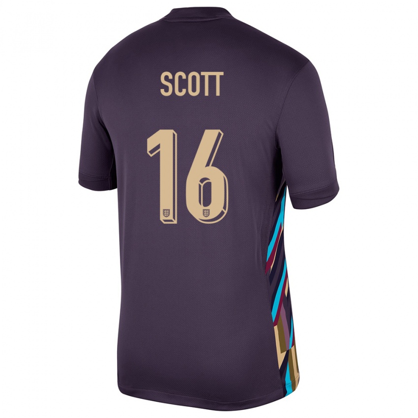 Herren England Jill Scott #16 Dunkle Rosine Auswärtstrikot Trikot 24-26 T-Shirt