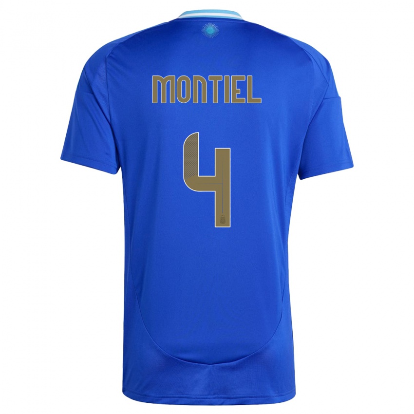 Herren Argentinien Gonzalo Montiel #4 Blau Auswärtstrikot Trikot 24-26 T-Shirt