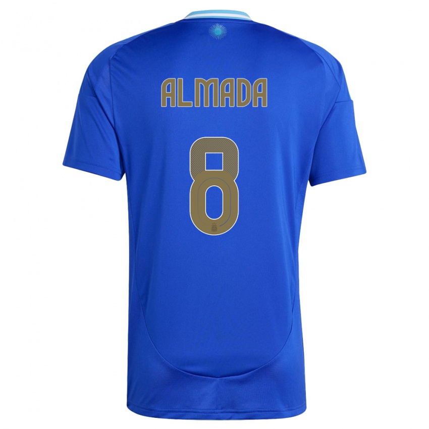 Herren Argentinien Thiago Almada #8 Blau Auswärtstrikot Trikot 24-26 T-Shirt