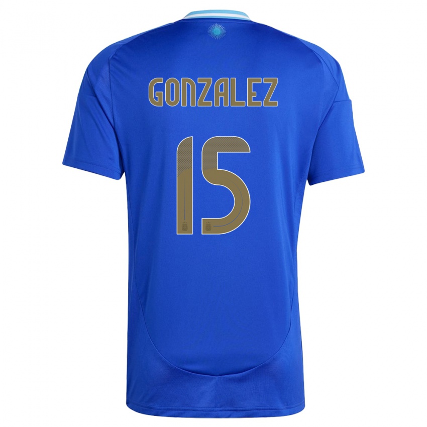 Herren Argentinien Nicolas Gonzalez #15 Blau Auswärtstrikot Trikot 24-26 T-Shirt