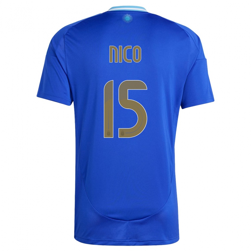 Herren Argentinien Nico #15 Blau Auswärtstrikot Trikot 24-26 T-Shirt