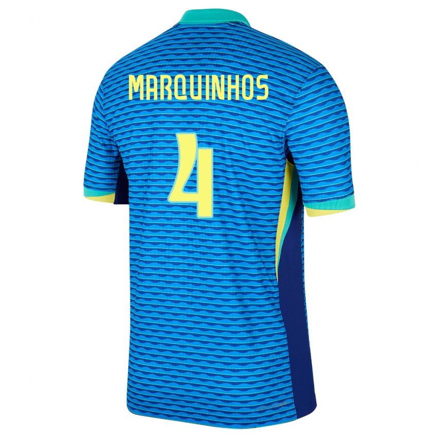 Herren Brasilien Marquinhos #4 Blau Auswärtstrikot Trikot 24-26 T-Shirt