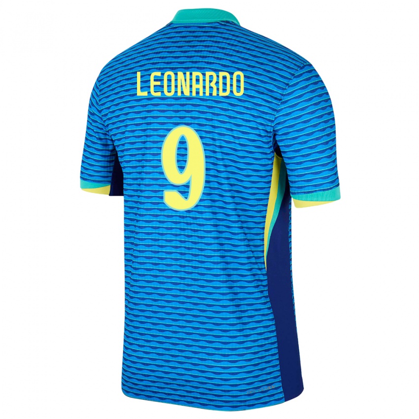 Herren Brasilien Marcos Leonardo #9 Blau Auswärtstrikot Trikot 24-26 T-Shirt