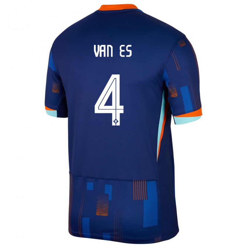 Herren Niederlande Kika Van Es #4 Blau Auswärtstrikot Trikot 24-26 T-Shirt