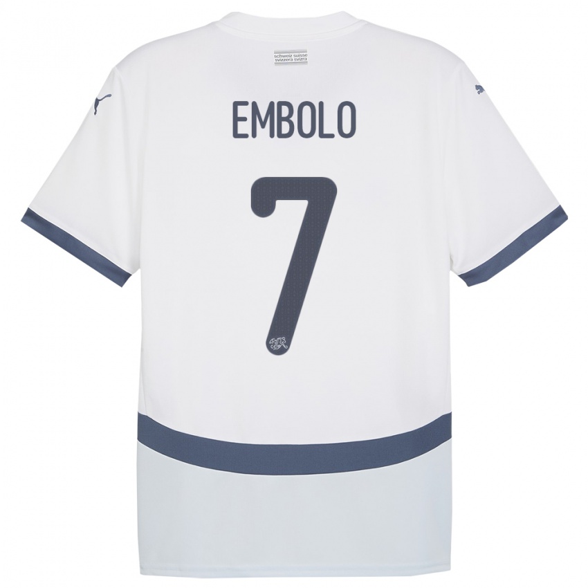 Herren Schweiz Breel Embolo #7 Weiß Auswärtstrikot Trikot 24-26 T-Shirt