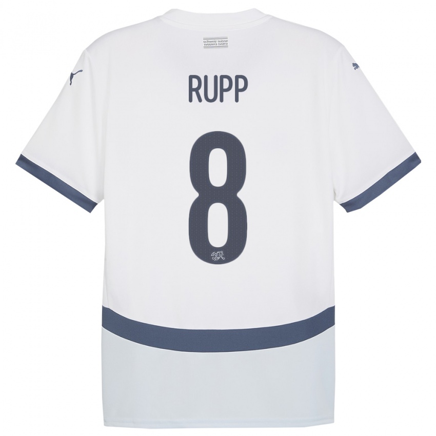Herren Schweiz Noah Rupp #8 Weiß Auswärtstrikot Trikot 24-26 T-Shirt