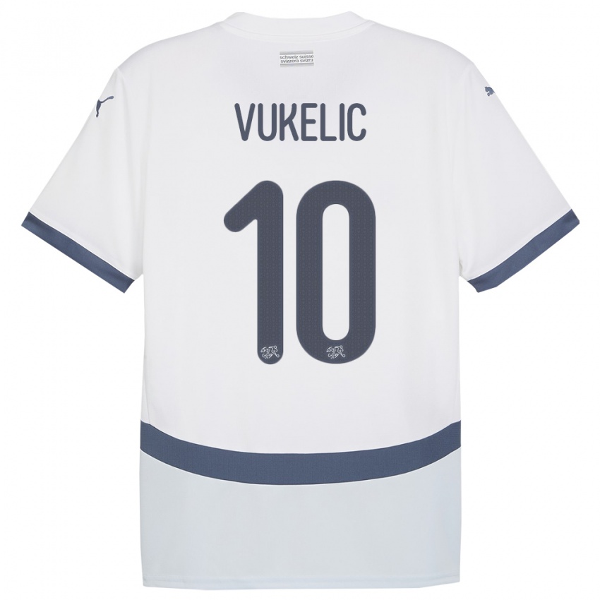 Herren Schweiz Mile Vukelic #10 Weiß Auswärtstrikot Trikot 24-26 T-Shirt