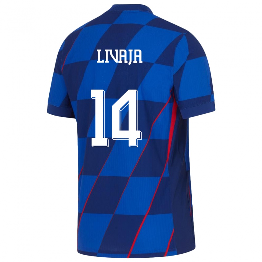 Herren Kroatien Marko Livaja #14 Blau Auswärtstrikot Trikot 24-26 T-Shirt