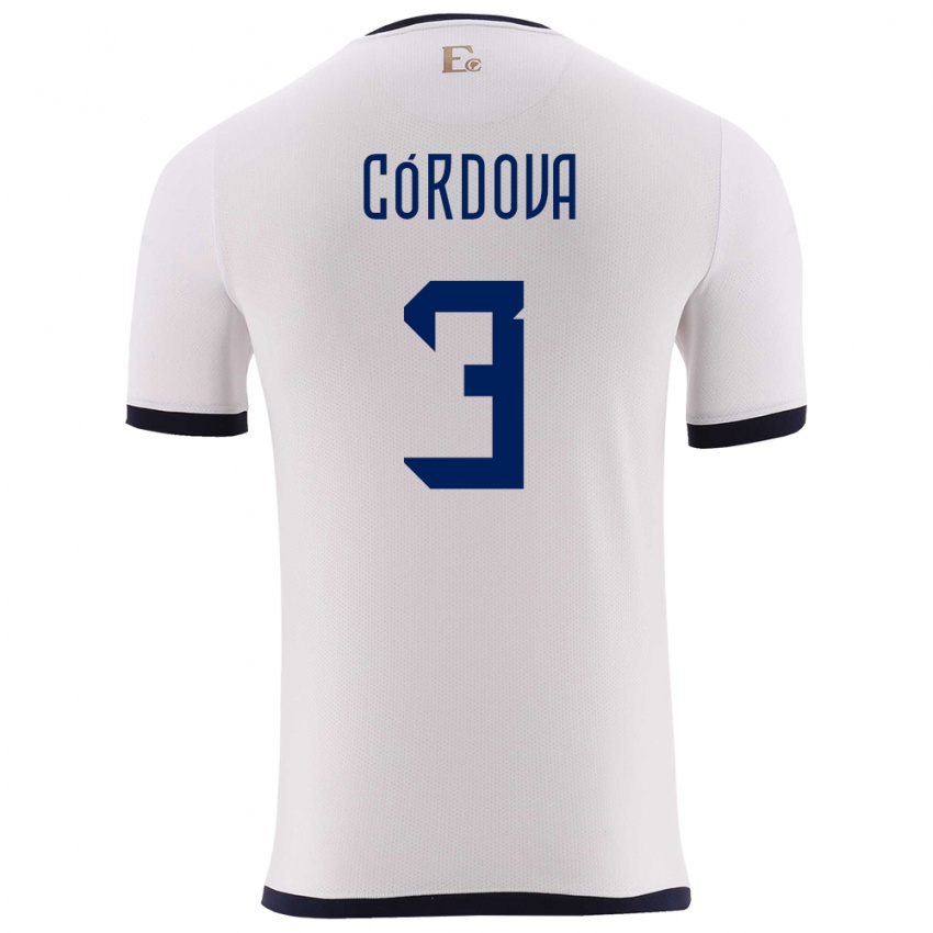 Herren Ecuador Luis Cordova #3 Weiß Auswärtstrikot Trikot 24-26 T-Shirt