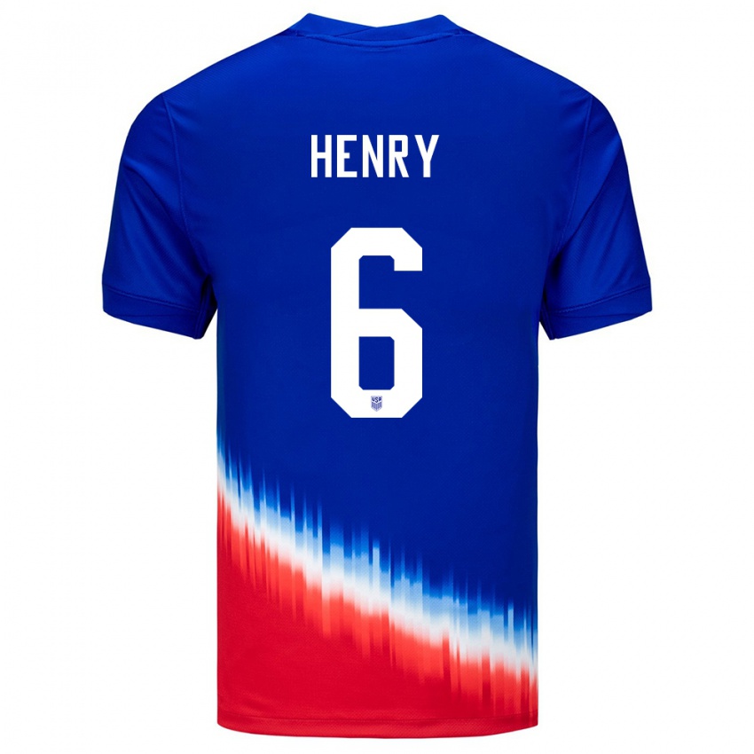 Herren Vereinigte Staaten Kobi Henry #6 Blau Auswärtstrikot Trikot 24-26 T-Shirt