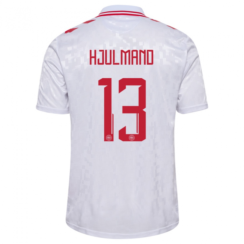 Herren Dänemark Morten Hjulmand #13 Weiß Auswärtstrikot Trikot 24-26 T-Shirt
