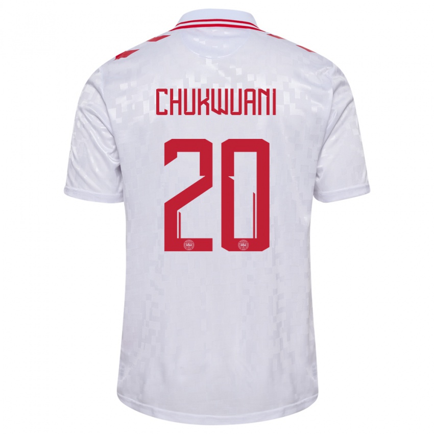 Herren Dänemark Tochi Chukwuani #20 Weiß Auswärtstrikot Trikot 24-26 T-Shirt